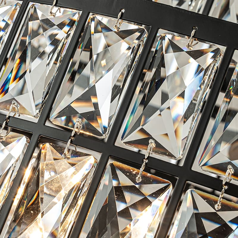 Modern Crystal Chandelier Matte Black Finish Tiered Drum Pendant Light for Small Spaces Dining Room Entryway