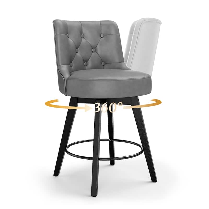 LUE BONA 26" Counter Height Bar Stools Swivel Bar stool with Backs - 26" H - Set of 3 - Dark Grey/Leather