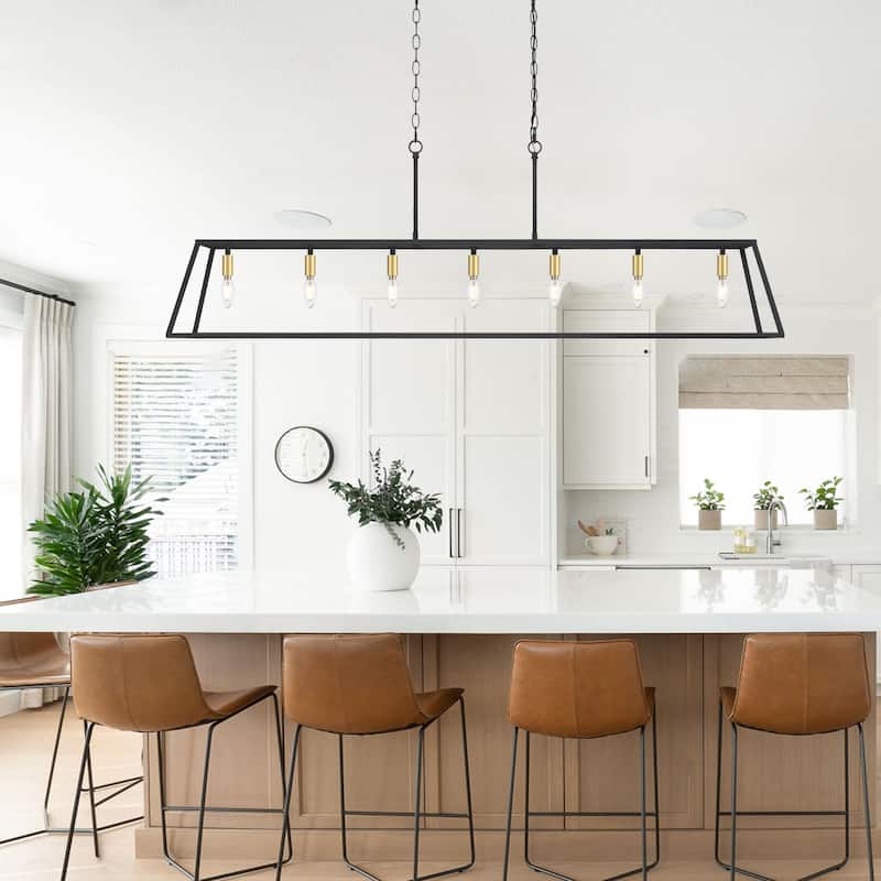 55In Farmhouse Black/ Gold 7-light Linear Dining Chandelier with UL Certified - 55 inches