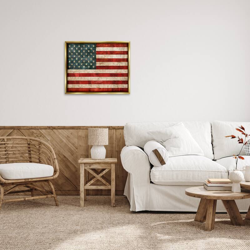 Stupell US American Flag Wood Textured Design Floater Frame - Red