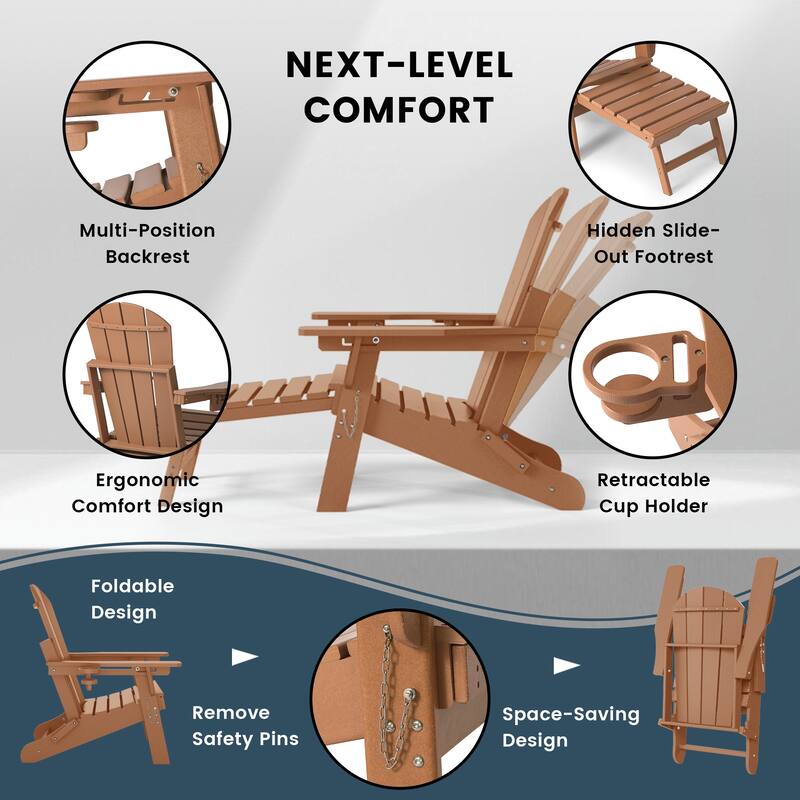 Laguna Outdoor Folding Adjustable Adirondack Chair with Hideaway Ottoman & Round Side Table