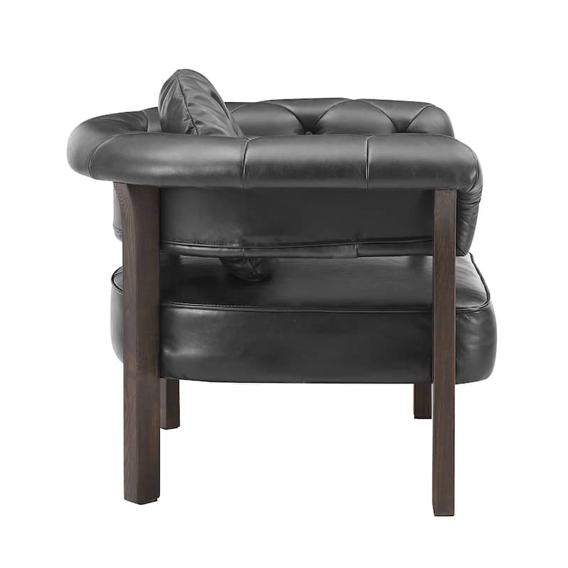 Art Leon Mid-century Top Grain Leather and Wood Accent Chair