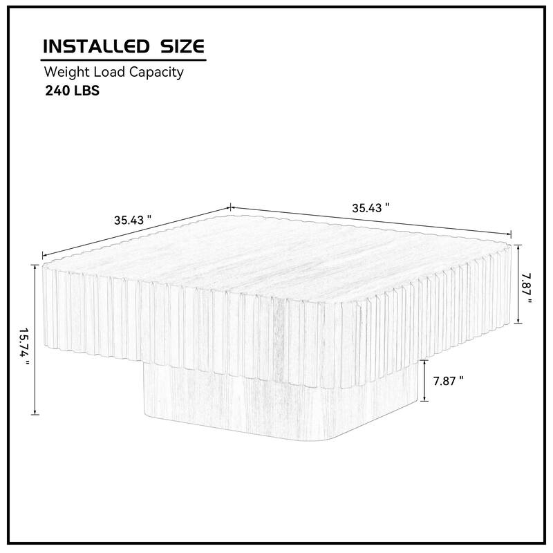 Modern Handcraft Square Coffee Table with Fluted Design