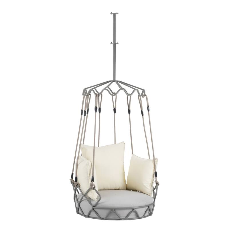 Outdoor Porch Hanging Basket Swing Chair with Olefin Fabric Cushion