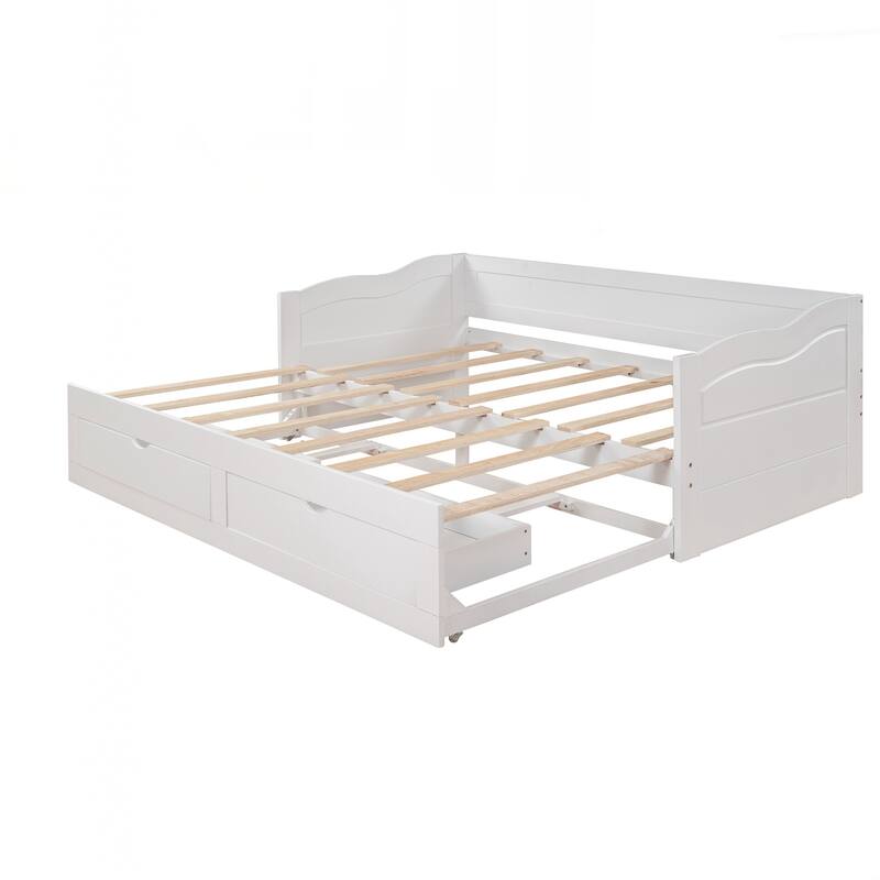 Wooden Daybed with Trundle Bed and Two Storage Drawers