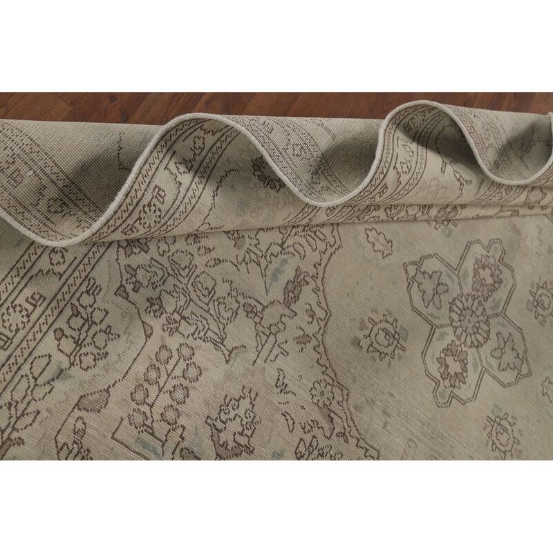 Distressed Tabriz Vintage Persian Rug Hand-Knotted Bedroom Wool Carpet - 7'11" x 11'0"