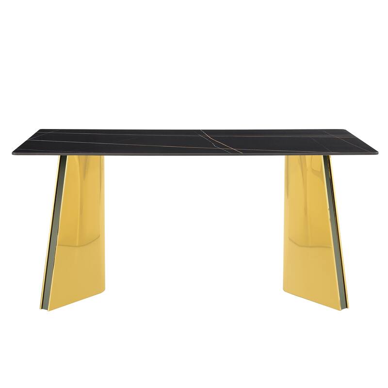 Roomfitters Black Marble Dining Table with Scratch Resistant Top and Silver Stainless Butterfly Legs, Black