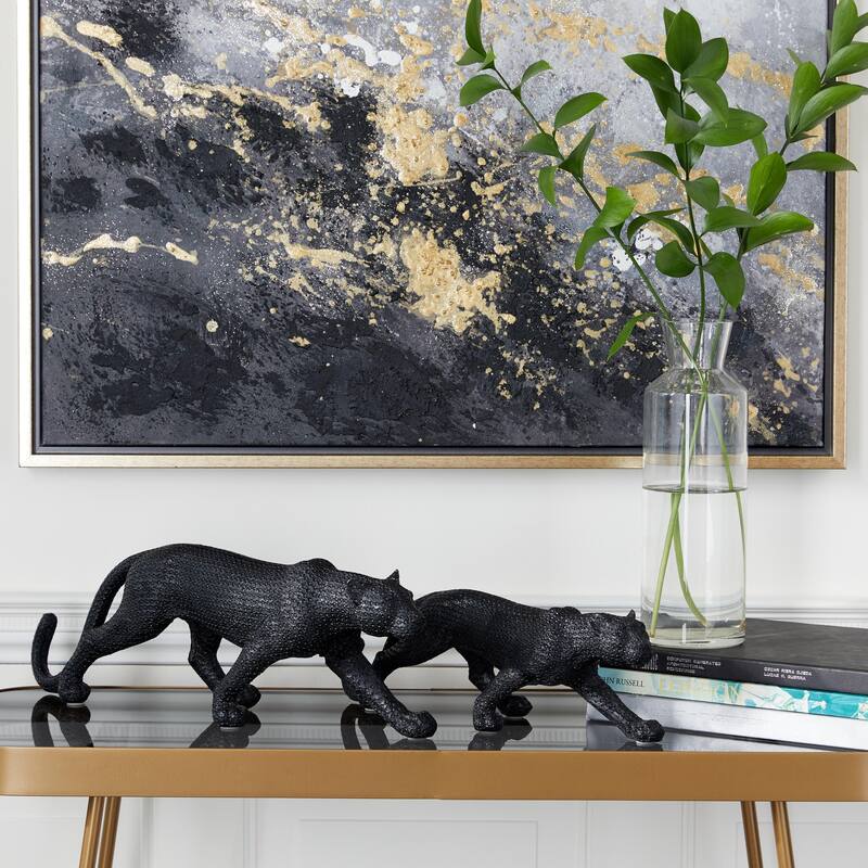 Black Polystone Leopard Decorative Sculpture (Set of 2) - Black