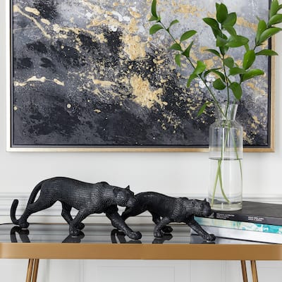 Black Polystone Leopard Decorative Sculpture (Set of 2)