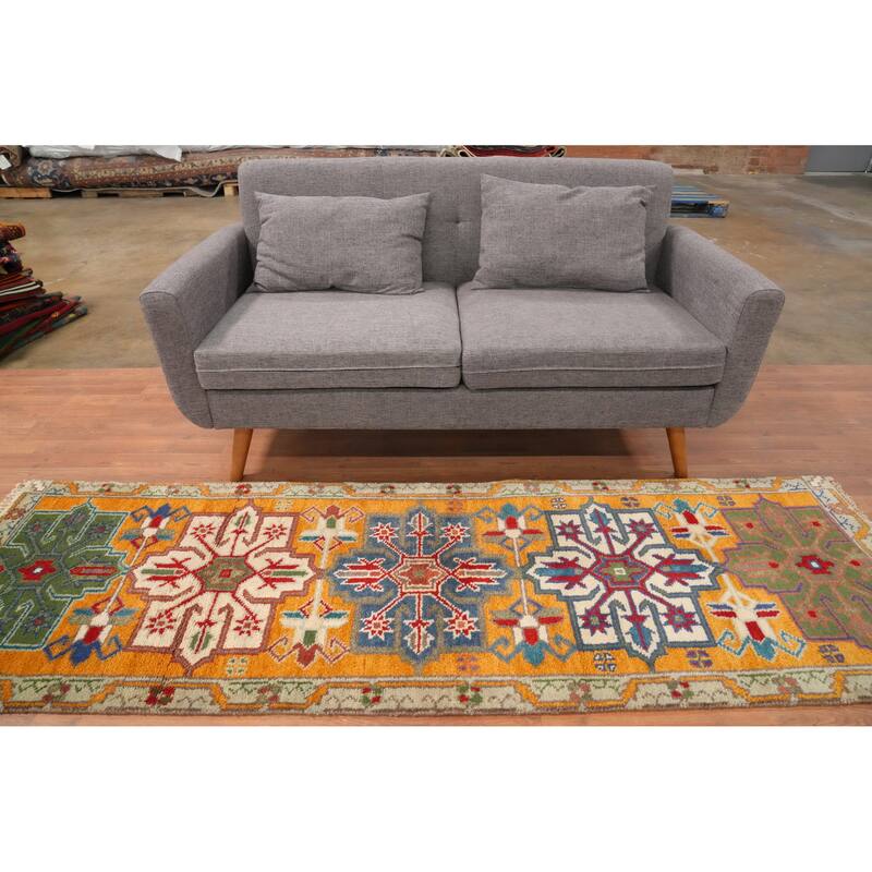 Hand Knotted Oriental 100% Wool Carpet Transitional All-Over Oranges & Rust Oushak Runner Rug - 8' 1'' X 2' 7''