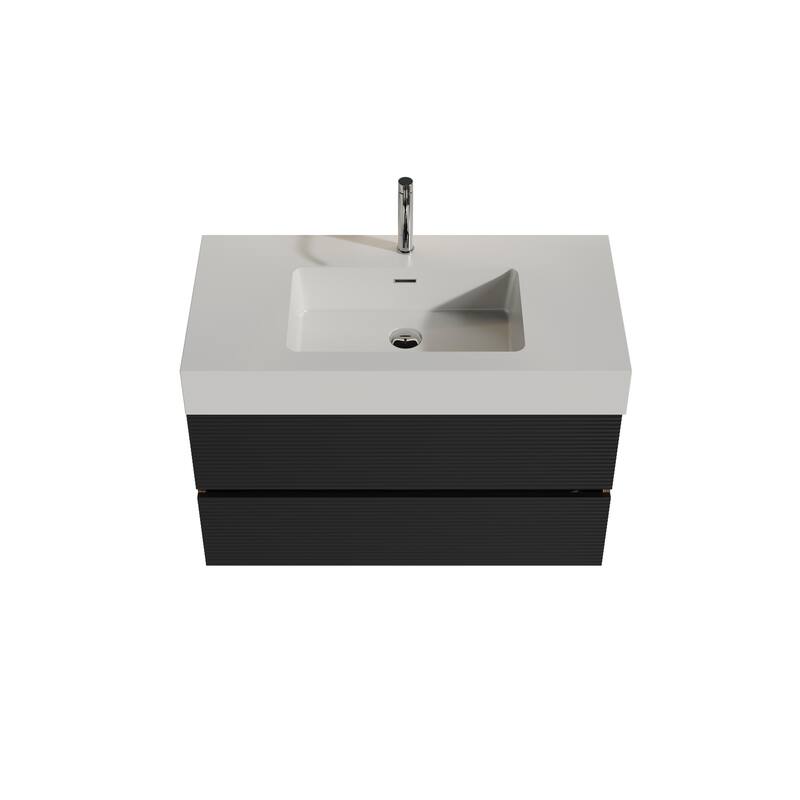 GDFStudio - Grace Floating Bathroom Vanity with Solid Surface Sink and Soft-Close Storage