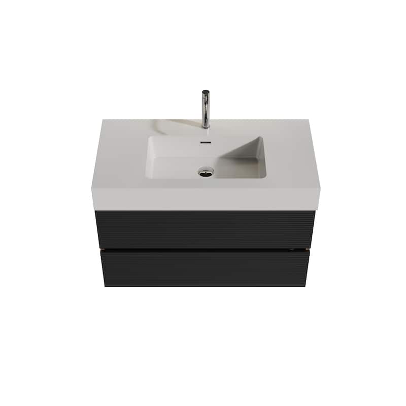 Wall Mounted Bathroom Vanity with Solid Surface Sink and Soft Drawers