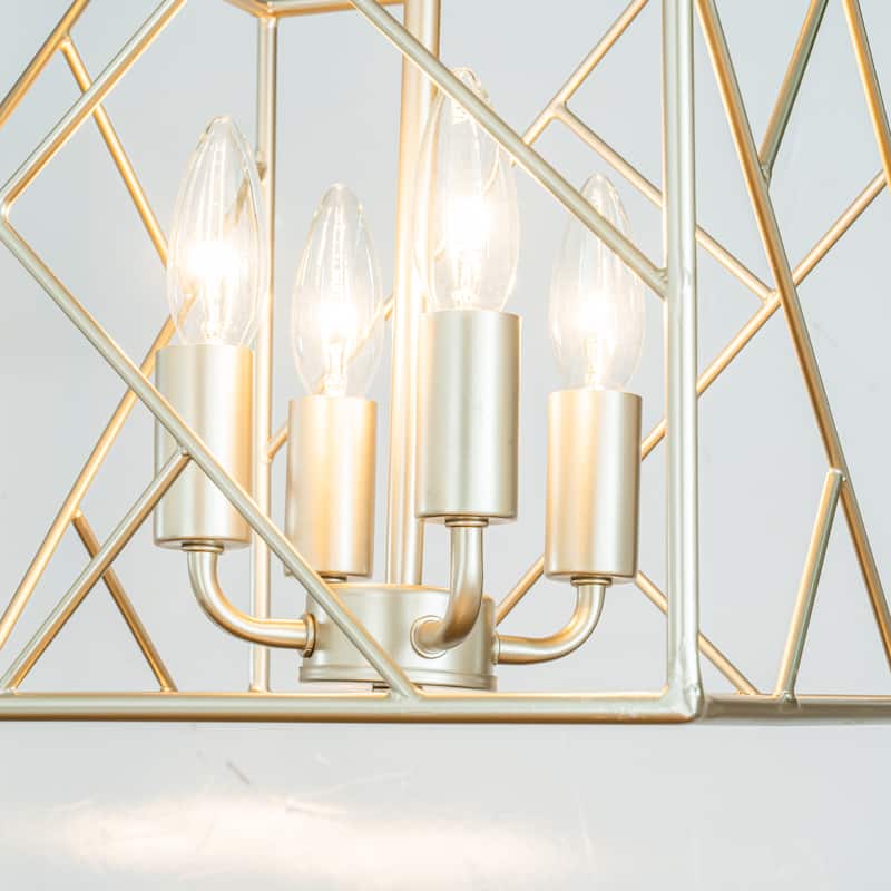 Antique Silver 4-Light Lantern Chandelier Modern Contemporary Square Cage Ceiling Pendant Lighting for Kitchen Island - W11''