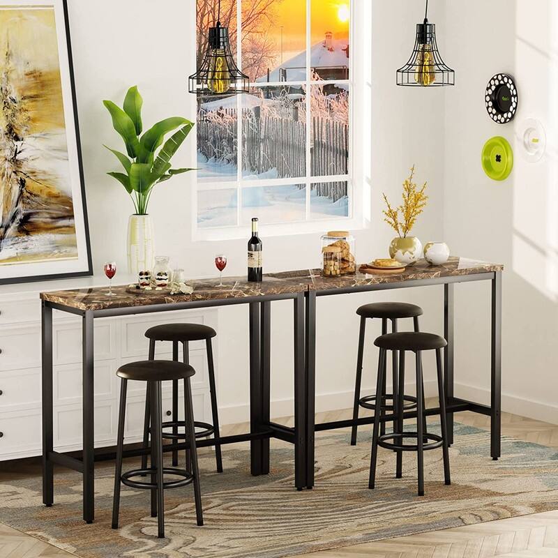 3 Piece Kitchen Pub Dining Set, Modern Faux Marble Counter Height Bistro Bar Table Set with 2 PU Leather Bar Stools