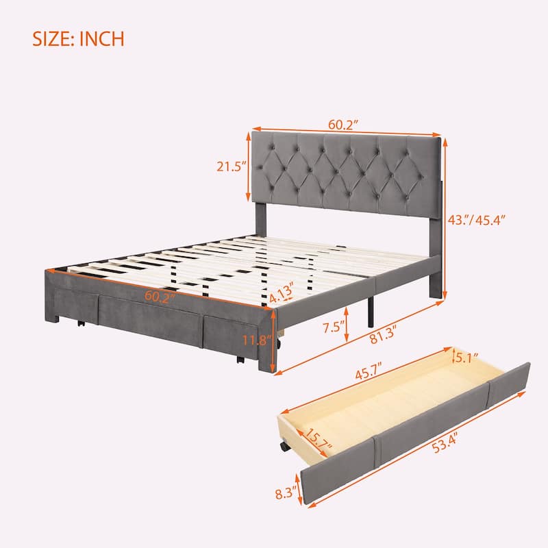Queen Size Velvet Platform Bed with a Big Drawer - Bed Bath & Beyond ...