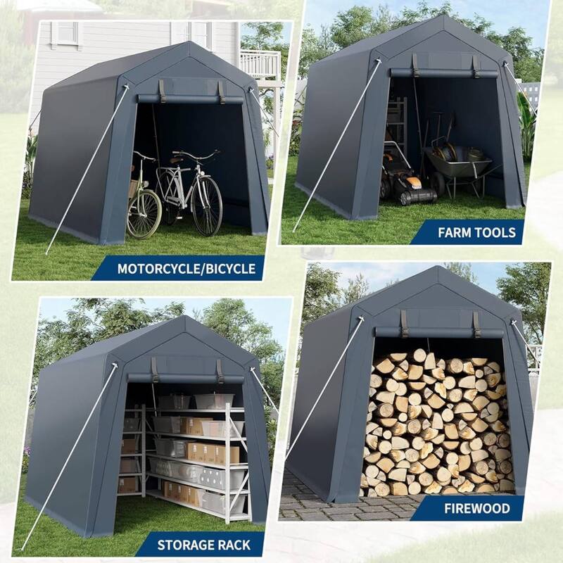 7x10 FT Portable Outdoor Storage Shed, UV-Resistant Carport for Motorcycle, Firewood, Tools - 7X10 Ft