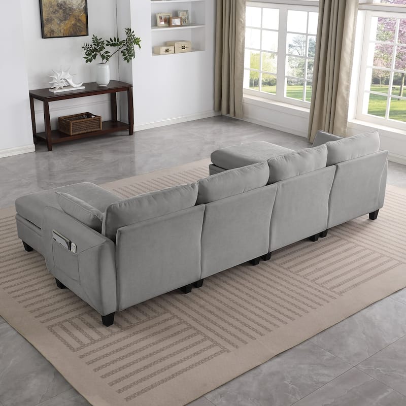 109.4" Chenille Sectional Sofa with Two Ottomans