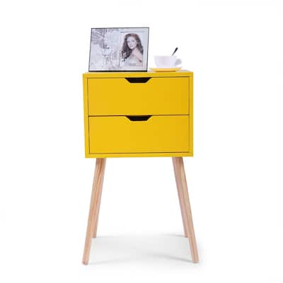 Storage Nightstand Set of 2 with Sliding Drawers, Side Table, Yellow