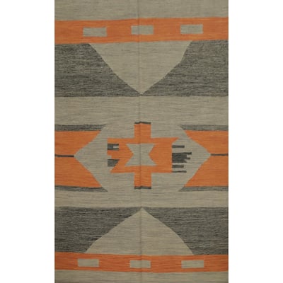 Hand Woven Oriental 100% Wool Carpet Southwestern Modern Greys & Charcoal Kilim Area Rug - 6' 8'' X 4' 9''