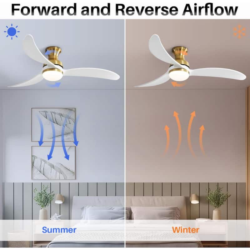 52 Inch Modern Ceiling Fan With 3 Color Dimmable 3 Solid Wood Blades Remote Control Reversible DC Motor For Bedroom