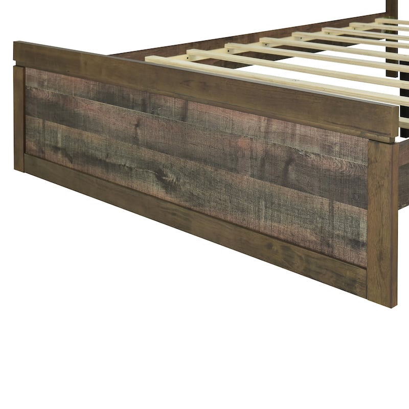 Vintage Farmhouse Style Platform Bed with 10 Wooden Slats Support for Bedroom
