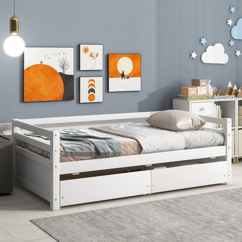 Twin Size Wooden Daybed with two Storage Drawers
