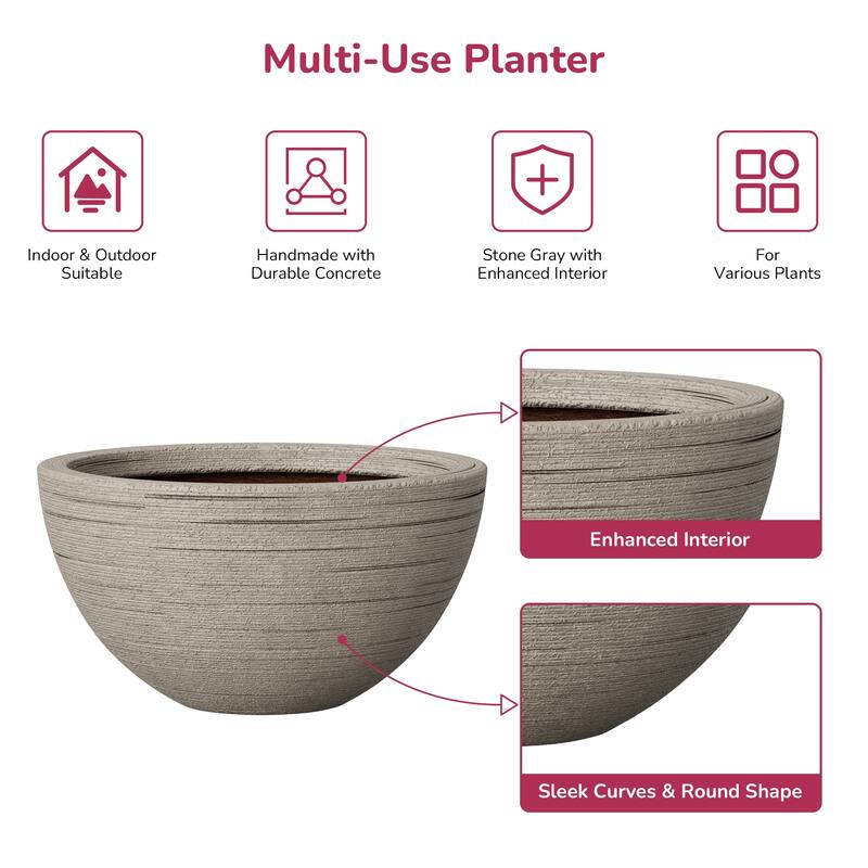 Concrete Round Loghtweight Planterwith Drainage Holes
