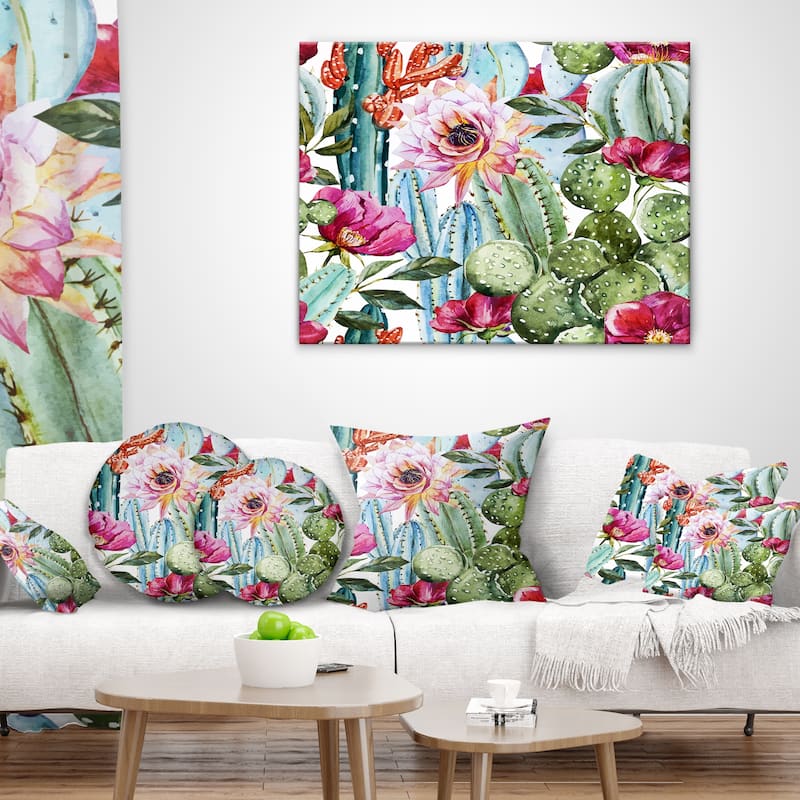 Cactus Pattern Watercolor' Floral Digital Art Canvas Print - Green
