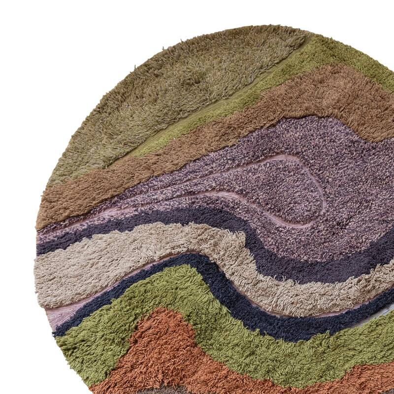 Wool and Cotton Tufted Rug with Abstract Design and Varying Pile - 60.0"L x 60.0"W x 1.0"H - 60.0"L x 60.0"W x 1.0"H