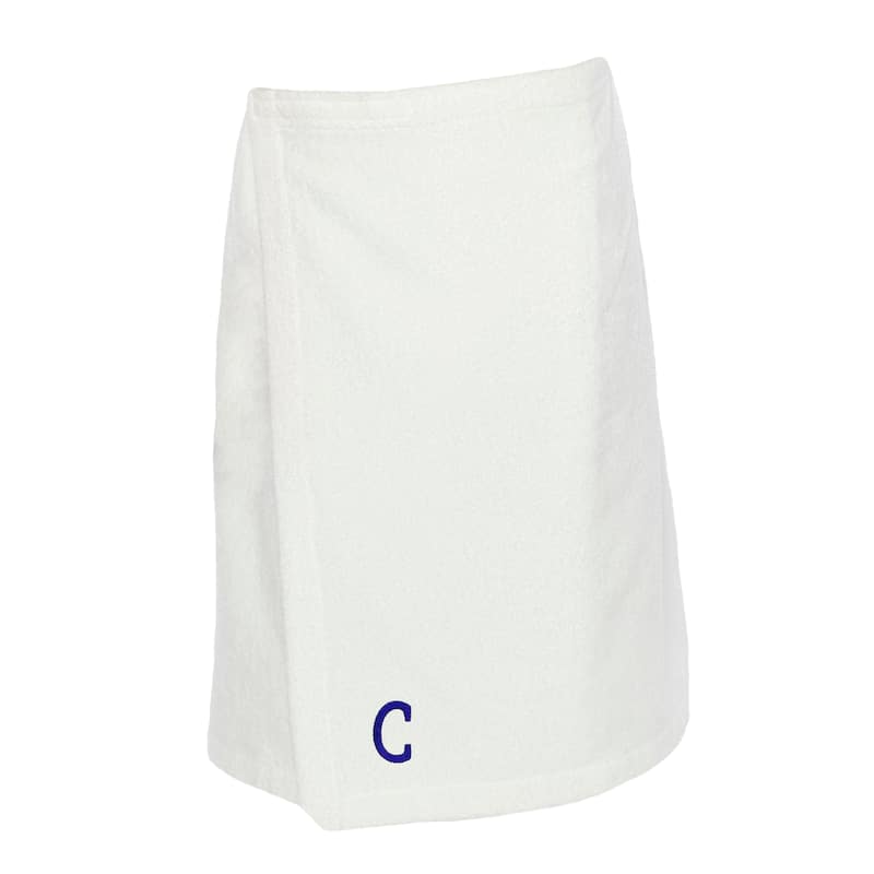 Authentic Hotel and Spa Turkish Cotton Terry Monogrammed White Men's Spa and Shower Towel Wrap - White/C