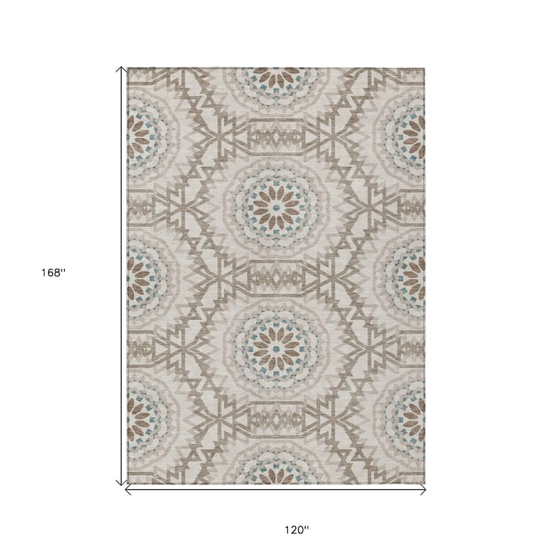 HomeRoots Floral Medallion Transitional Rectangle Outdoor Rug