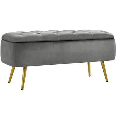 Yaheetech Modern Upholstered Ottoman Footstool Bench with Storage - 42.7"×14.6"×19"