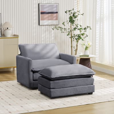 Corduroy Single Sofa Chair, including a Removable Ottoman
