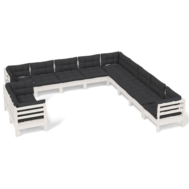 vidaXL Solid Pinewood Patio Lounge Set 11 Piece with Cushions Multi Colors