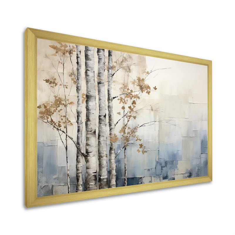 Designart "Blue And White Forest Winter Harmony" Forest Framed Wall Art Living Room