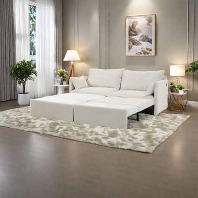 73.6" Corduroy 3-in-1 Convertible Sofa Bed with Pull-Out Sleeper, USB Charging Ports, and Side Storage