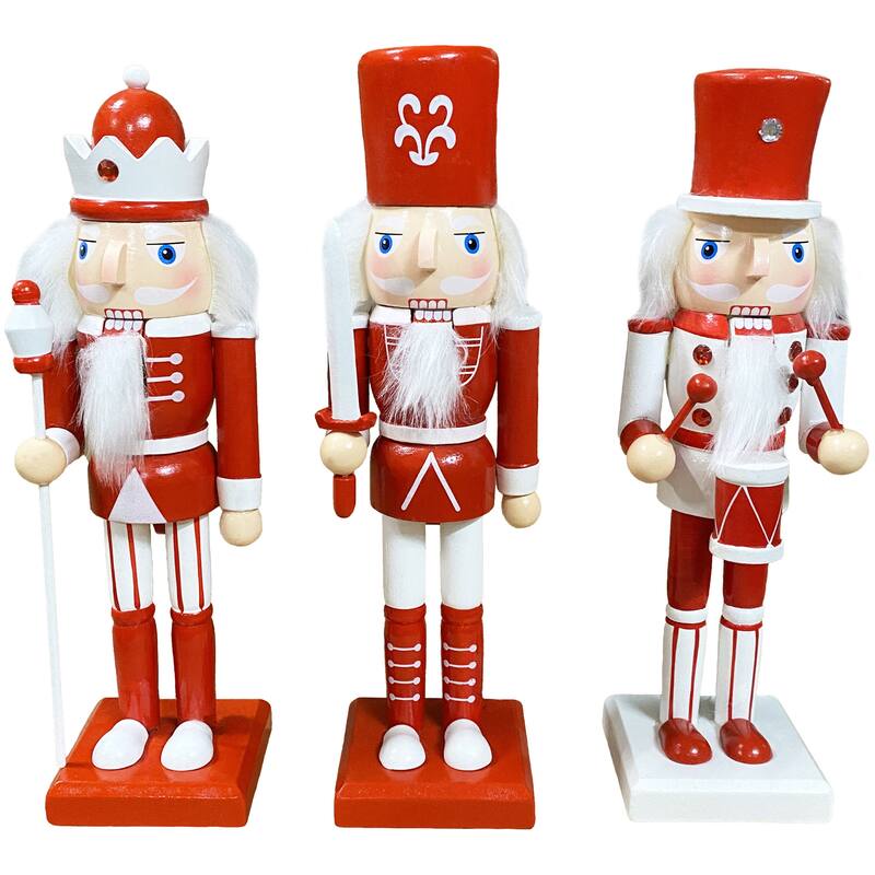10 inch Red and White Nutcracker, Set of 3
