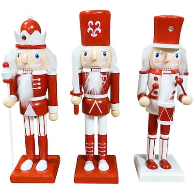 10 inch Red and White Nutcracker, Set of 3