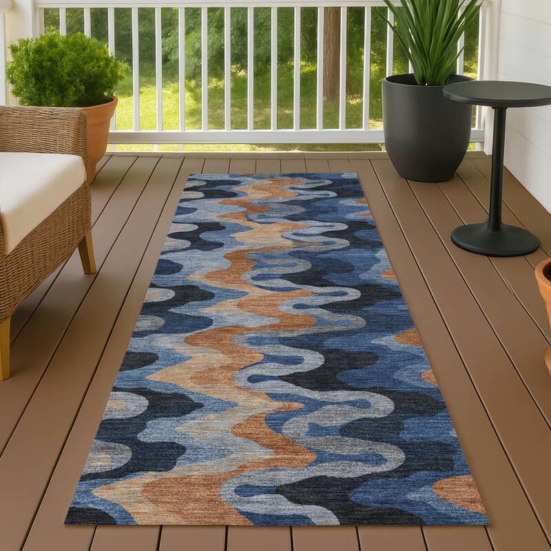 Machine Washable Indoor/ Outdoor Modern Mason Chantille Rug - Navy - 2'3" x 7'6"