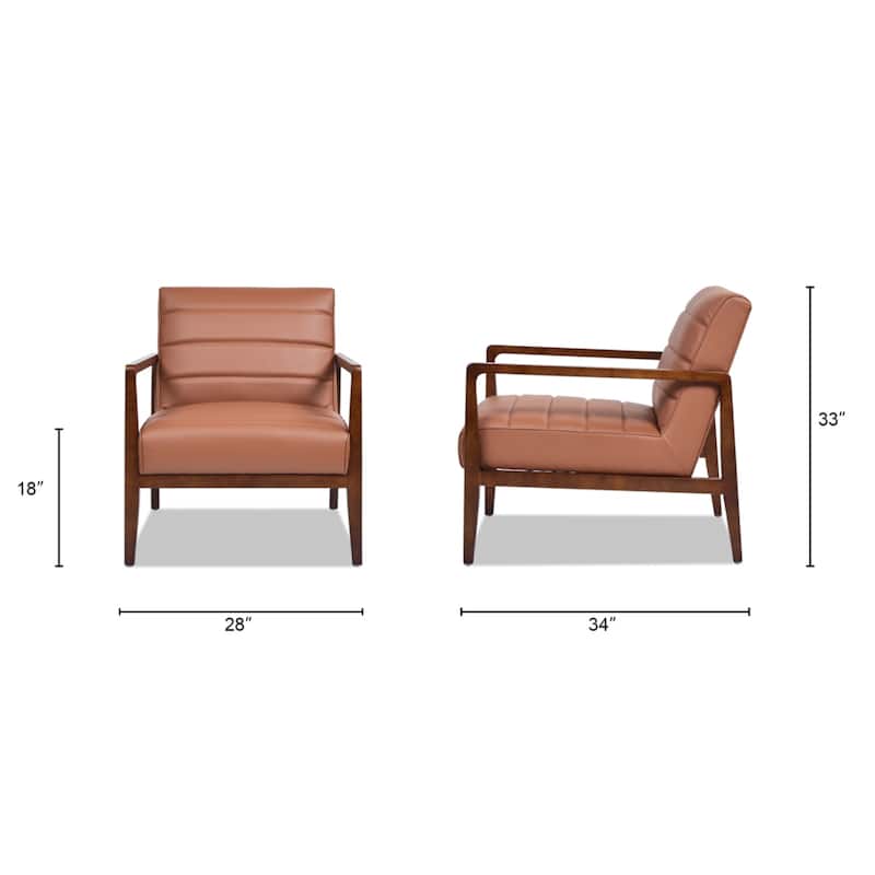 Kenneth 28" Mid-Century Modern Top Grain Leather Wood Arm Accent Chair