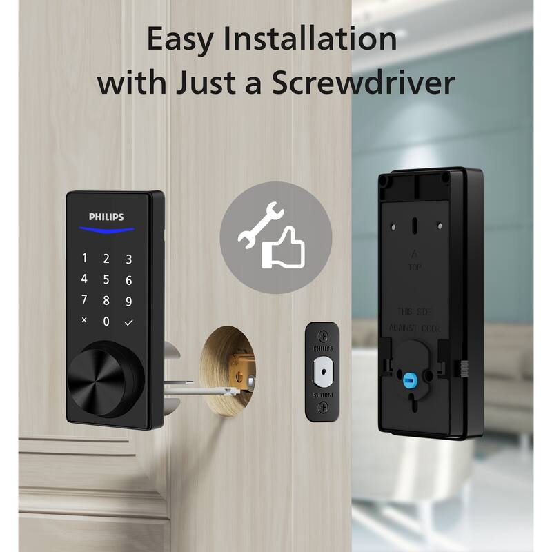 Philips Bluetooth Touchscreen Smart Deadbolt with Wi-Fi Bridge & Square Zinc Lever Set