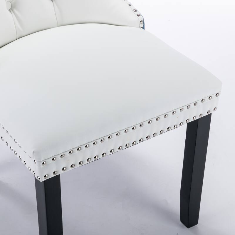Tufted Solid Wood PU and Velvet Upholstered Dining Chair with Wood Legs 2-Pcs Set