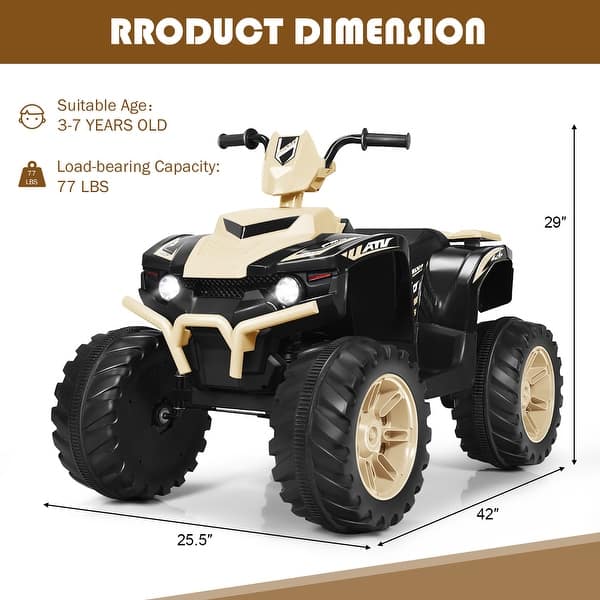 dimension image slide 6 of 8, Costway 12V Kids 4-Wheeler ATV Quad Ride On Car w/ LED Lights Music - 42''x25.5''x29''(LxWxH)
