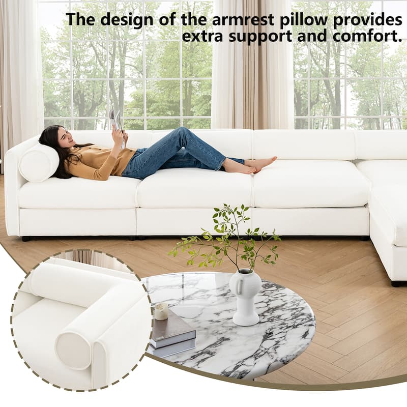 Chenille L-Shaped Sofa with Storage, 3-Seater Couch with Ottoman, Cylindrical Backrests & Armrests, Modern Modular Sofa