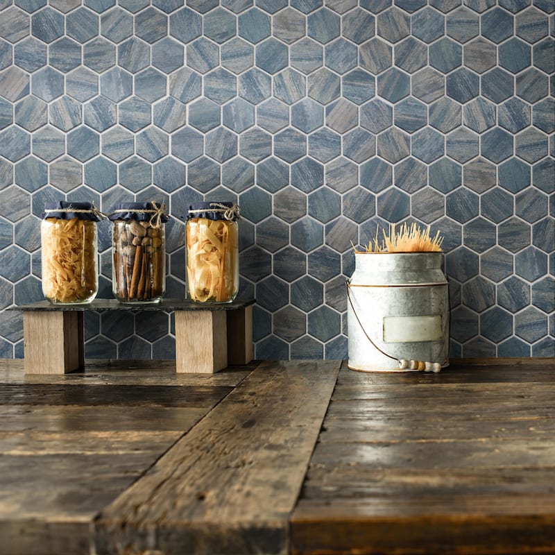 Merola Tile Cassis 2" Hex Blue 11-1/8" x 12-5/8" Porcelain Floor and Wall Tile - Case (10 Tiles)