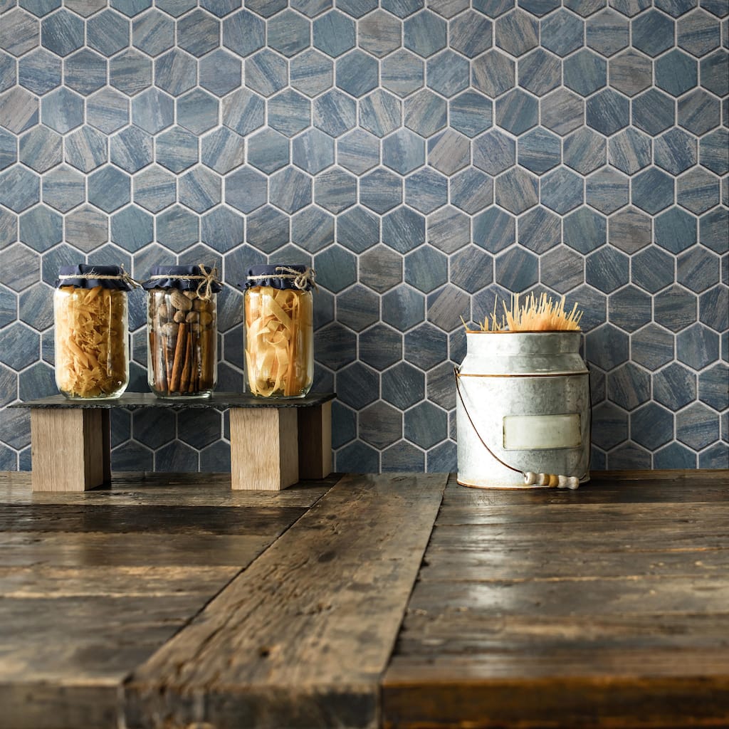 Merola Tile Cassis 2" Hex Blue 11-1/8" x 12-5/8" Porcelain Floor and Wall Tile