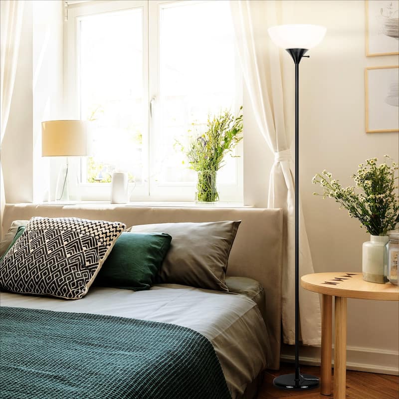 Brightech Sky Dome 72 in. Industrial 3-Way Dimming LED Floor Lamp with White Plastic Bowl Shade