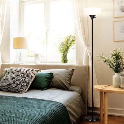 Brightech Sky Dome 72 in. Industrial 3-Way Dimming LED Floor Lamp with White Plastic Bowl Shade