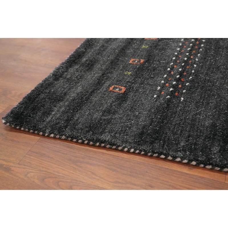 Hand Knotted Oriental 100% Wool Carpet Tribal Animal Pictorial Greys & Charcoal Gabbeh Area Rug - 7' 11'' X 8' 0''