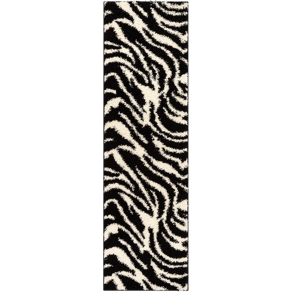 Well Woven Madison Shag Safari Zebra Animal Print Shag Area Rug